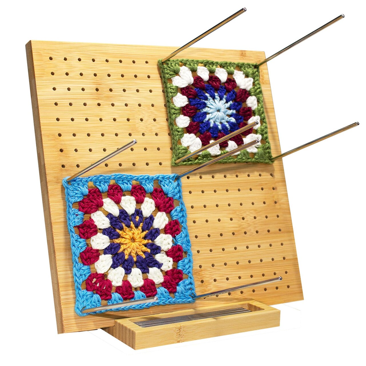 7.8 x 7.8 Inch Crochet Blocking Board with 10 Pins, Handcrafted Knitting Blocking Mat for Crochet Projects and Granny Squares, Gifts for Grandmothers, Mothers